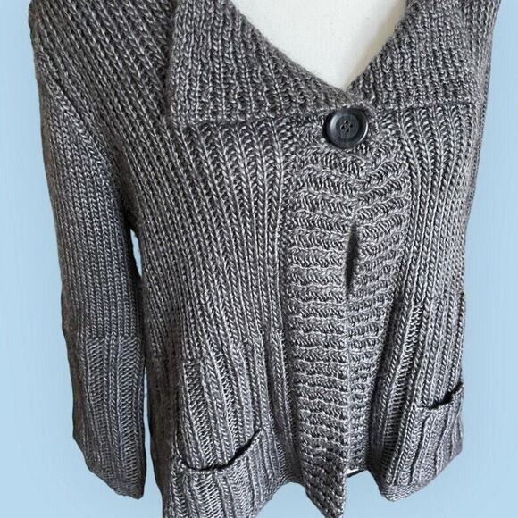 Tweeds WOMENS Charcoal Gray Knit One Button Cable Cardigan Sweater Size M 4 6 - Picture 5 of 7